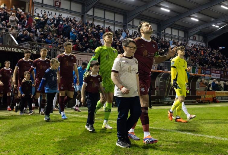 Evan walking out in front of a big Galway crowd